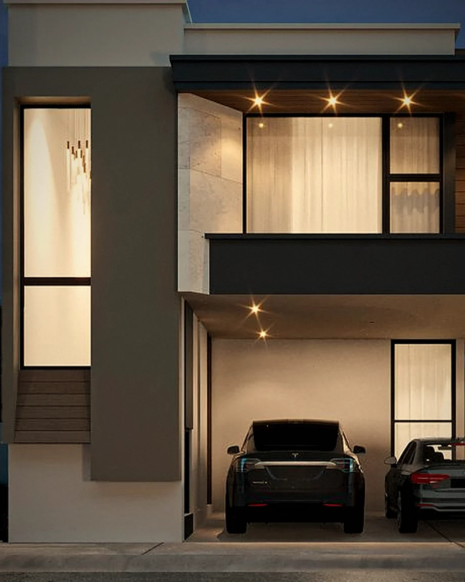 Detalle de fachada, Casa Granate en Las Villas Residencial
